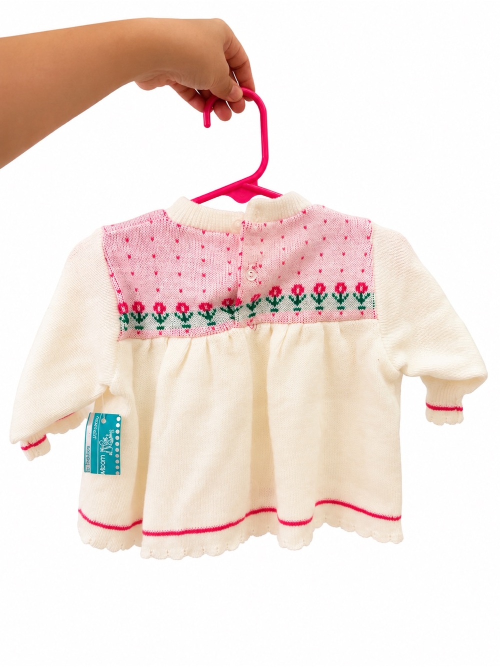 jcpenney Cream Baby Knit Dress with Pink Trim